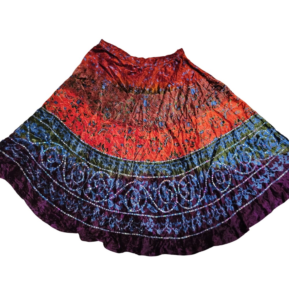 Requirements 12 Maxi Skirt Multicolor Velvet Sequin Beaded Boho Aline Whimsigoth